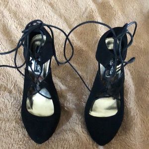 Black suede like, 4 inch heels